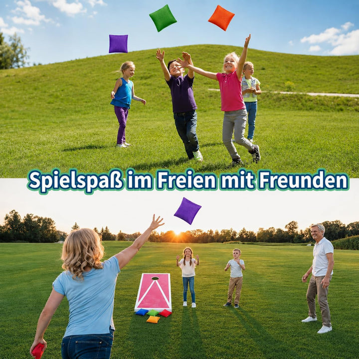 24 Stück Cornhole Säckchen, Wurfsäckchen Bohnensäckchen Set 15 x 15 cm Nylon Sitzsack Werfen für Fam