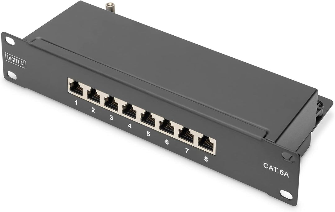 DIGITUS CAT 6A Patchpanel - 8 Ports - RJ45-Buchsen - 10-Zoll Rack-Mount 1HE - LSA Verteilerfeld - ge