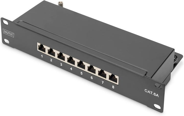 DIGITUS CAT 6A Patchpanel - 8 Ports - RJ45-Buchsen - 10-Zoll Rack-Mount 1HE - LSA Verteilerfeld - ge