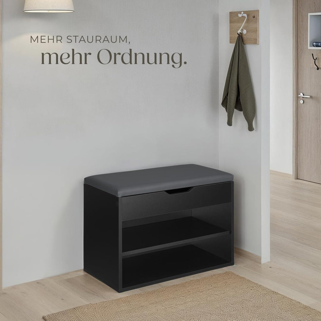 tectake® Schuhschrank mit Sitzbank, Schuhregal, Sitzbank mit Stauraum, Garderobe, Garderobenschrank,