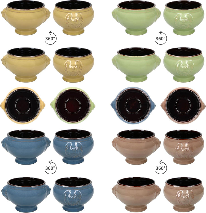 MamboCat 4er Set Löwenkopf Suppentassen I 400ml, 0,4L I je 1x Gelb, Grün, Blau & Braun I Suppenterri