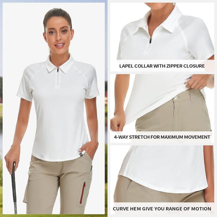 Soneven Poloshirt für Damen Kurzarm Sportshirt mit 1/4 Reissverschluss Sport Tshirts Schnelltrocknen