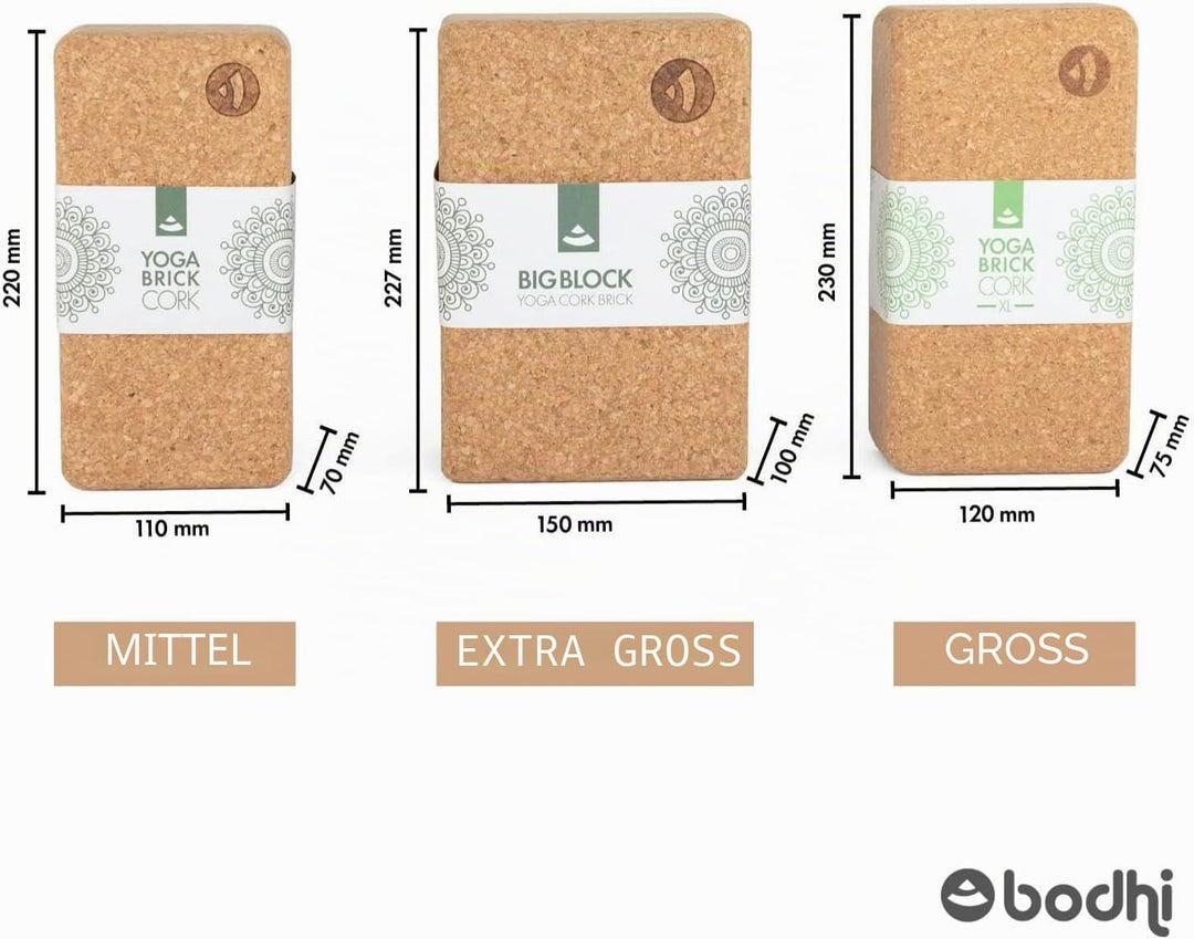 Bodhi Yoga Block Kork Brick | Einzeln &amp; als Set | 100% Naturkork – Universal Yogaklotz | Umweltfreun