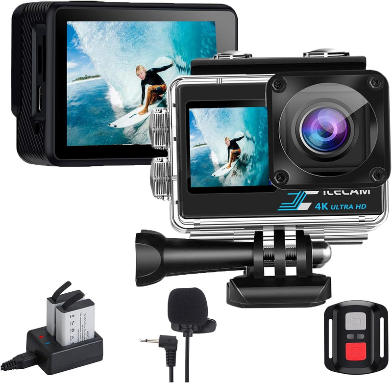 Xilecam Action Cam 4K WiFi wasserdichte Kamera Dual-Bildschirm 131FT Sports Kamera Ultra HD Unterwas