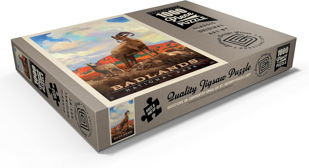 Badlands National Park: Bighorn Sheep, Vintage Poster - Premium 1000 Teile Puzzle - MyPuzzle Sonderk