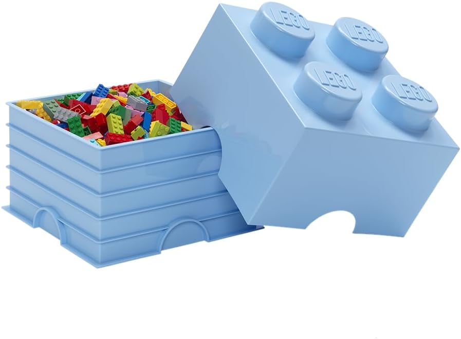 LEGO Aufbewahrungsstein, 4 Noppen, Stapelbare Aufbewahrungsbox, 5,7 l, hellblau Light Royal Blue, Li