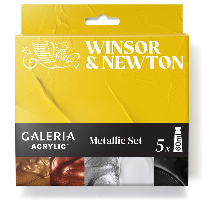 Winsor & Newton 2190617 Galeria Acrylfarben Set Metallic– 5x60ml – hochwertige Acrylfarbe, deckend,
