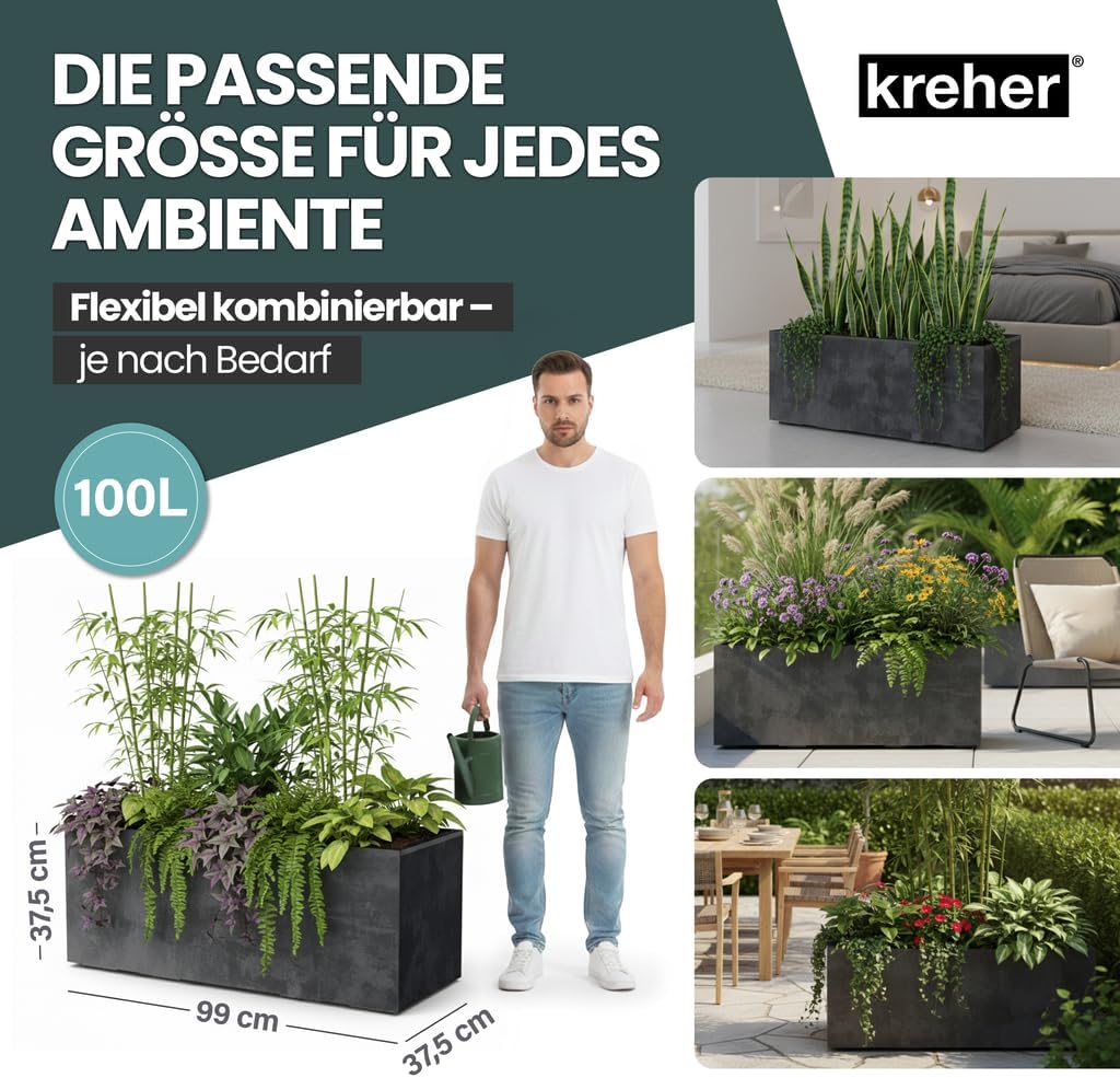 Kreher XL Pflanzkasten Millennium in verschiedenen Formaten und Farben. Tolle Naturstein Optik in Br
