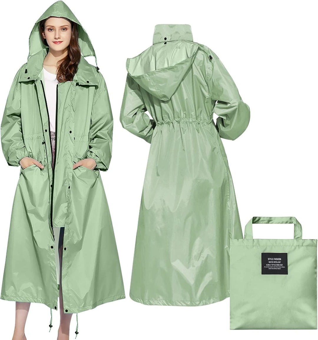 LAMA Stilvoller langer Regenmantel Unisex Regenponcho mit Wasserdichte Pattentasche Kapuze Tunnelzug