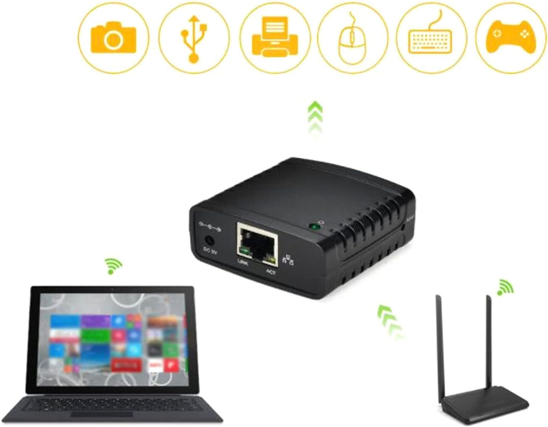 Zunate USB Druckserver, 10 Mbit/S 100 Mbit/S Standard RJ45 LAN Anschluss, USB Ethernet Erweiterungsa