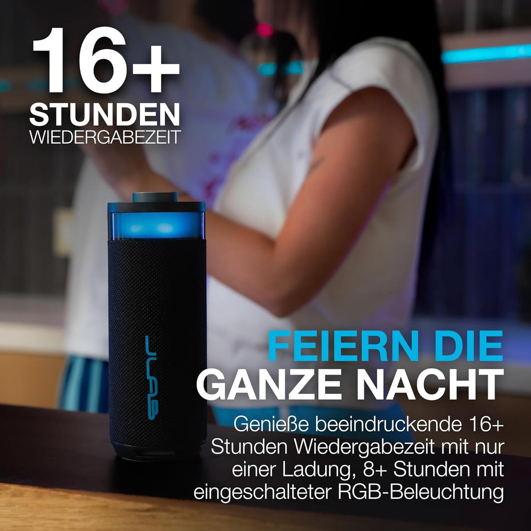 JLab Go Party Tragbarer Bluetooth Lautsprecher 16H+ Akku, Schwarz | 10W Drahtloser Outdoor Reise-Lau