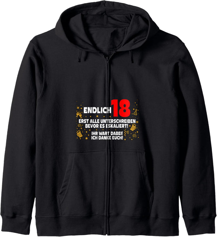 Endlich 18 Gästebuch zum Unterschreiben 18. Geburtstag Kapuzenjacke