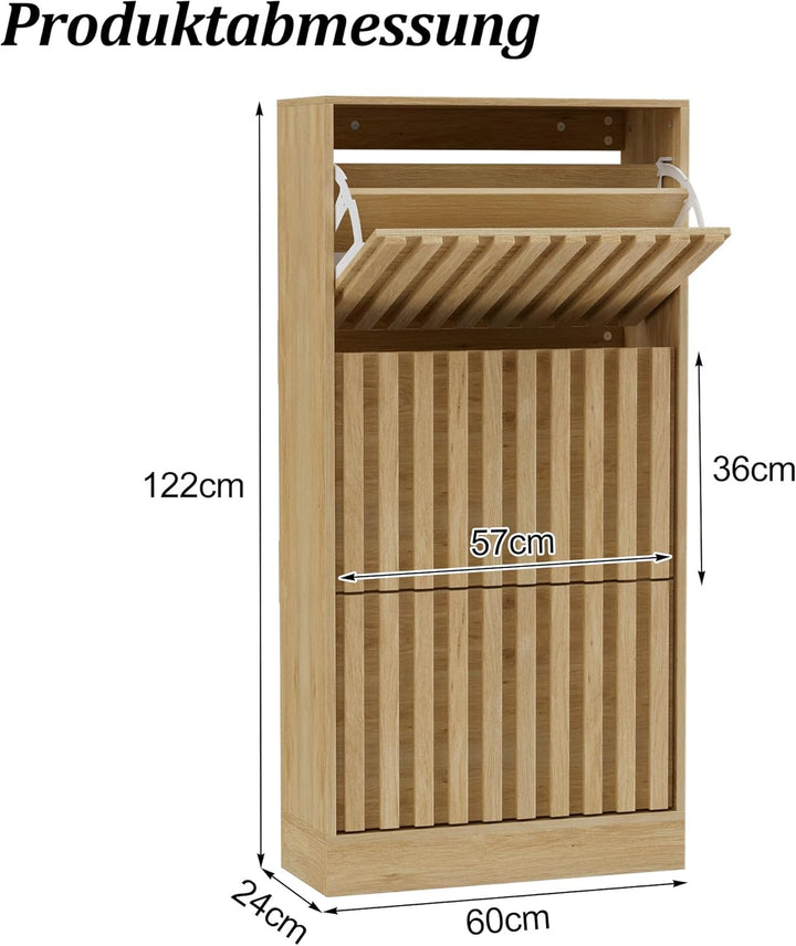 UEV Schuhschrank mit 3 Klappen, Schuhkipper Schuhkommode Schuhregal schmal für Flur mit Kippschutz/G