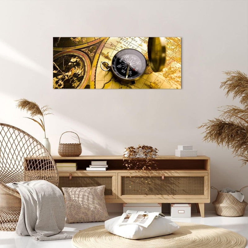 Bilder auf Leinwand 100x40cm Leinwandbild Abstrakt kommunikation kompass erde Gross Wanddeko Bild Sc