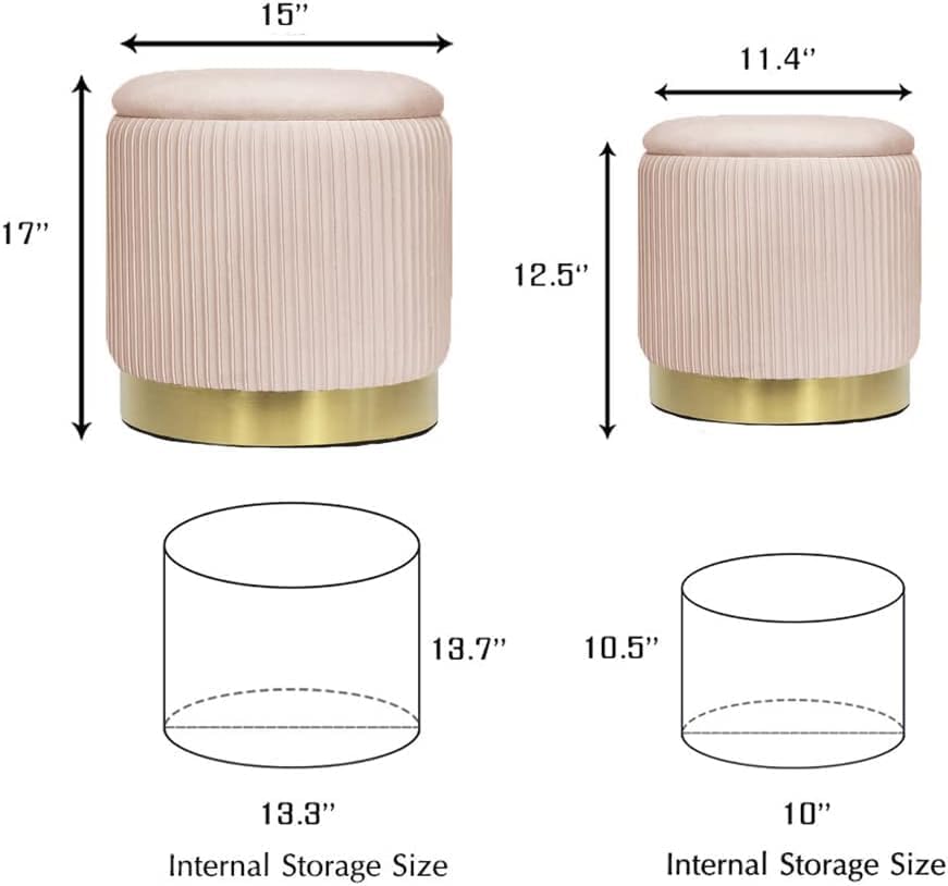 AllEquip 2er-Set Sitzhocker Samt Schminktisch Pouf Hocker mit Stauraum Ottoman Aufbewahrungshocker (