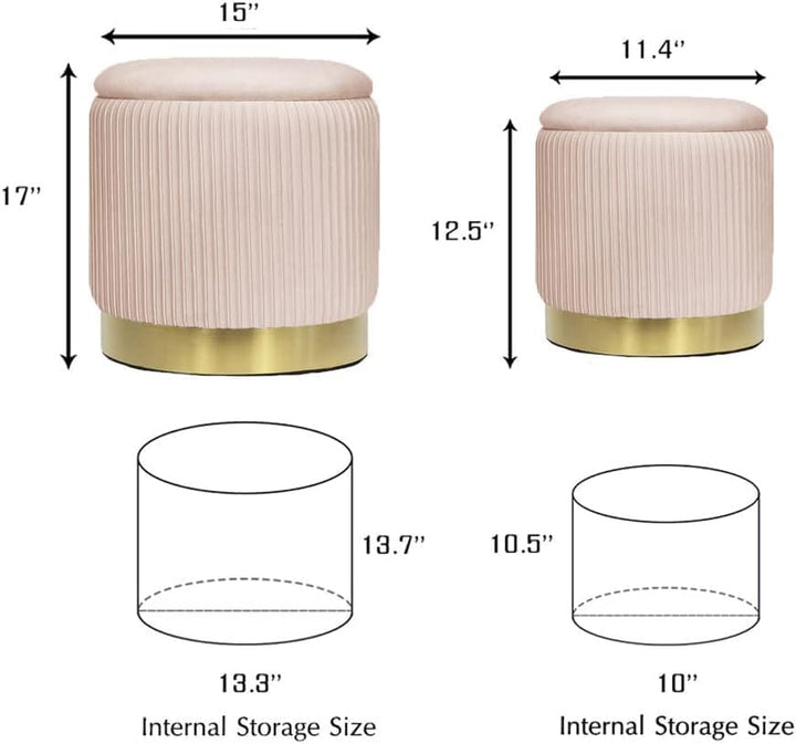 AllEquip 2er-Set Sitzhocker Samt Schminktisch Pouf Hocker mit Stauraum Ottoman Aufbewahrungshocker (
