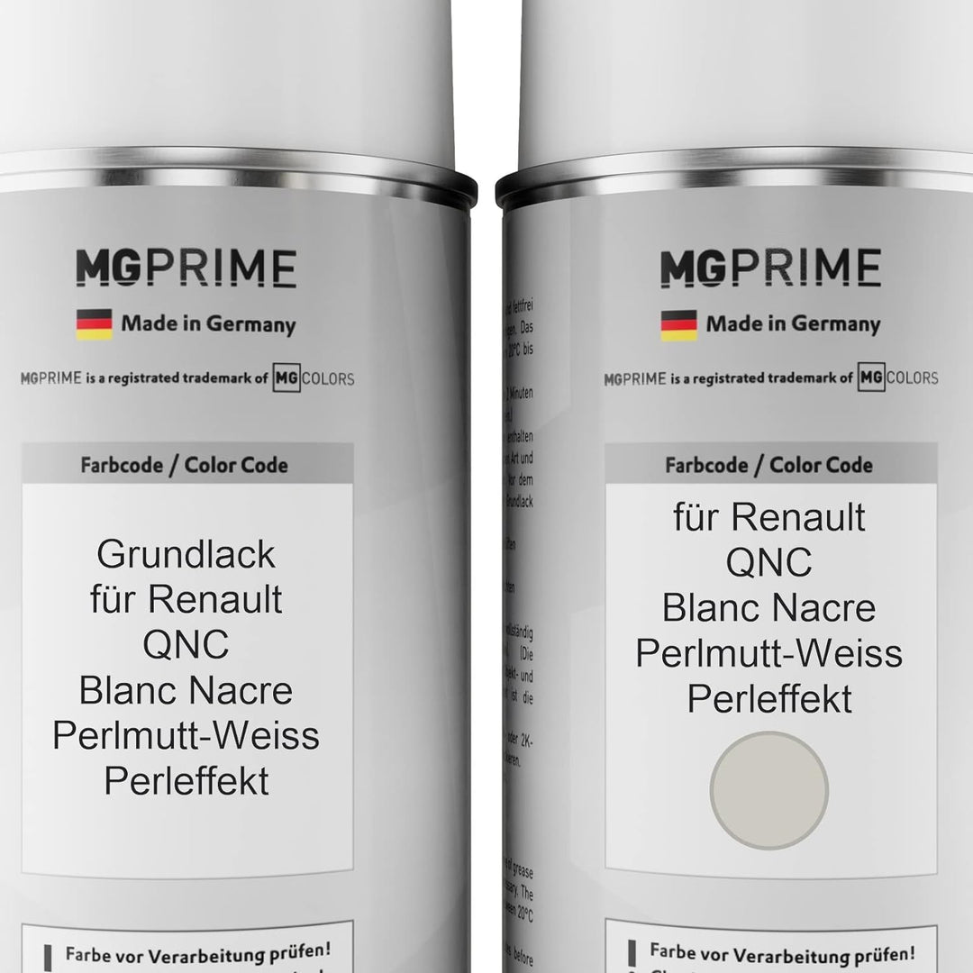 MG PRIME Autolack Sprühdosen Set für Renault QNC Blanc Nacre/Perlmutt-Weiss Perleffekt Grundlack Bas