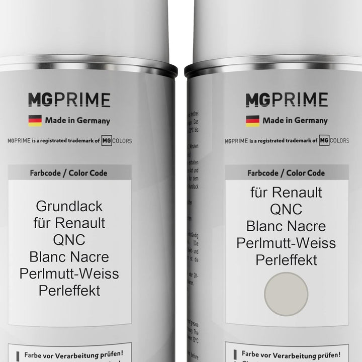MG PRIME Autolack Sprühdosen Set für Renault QNC Blanc Nacre/Perlmutt-Weiss Perleffekt Grundlack Bas