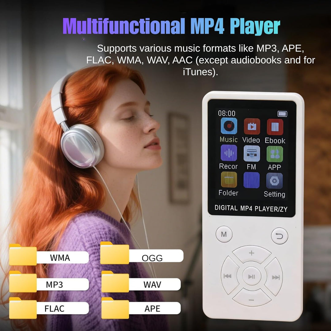 MP3-Player/MP4-Player 64GB Bluetooth 5.0 HiFi MP3 Musik-Player, 1,8-Zoll-LCD-Bildschirm mit Lautspre