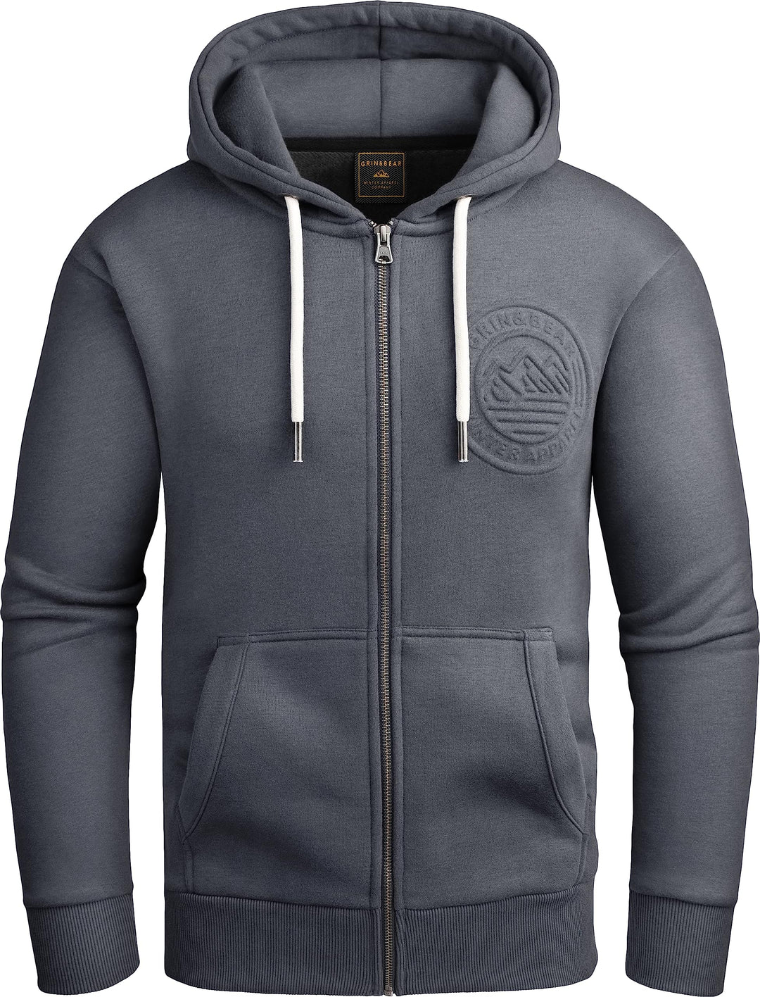 Grin&Bear Hoodie Herren Sweatshirt mit Reissverschluss GEC602 M Stahlgrau, M Stahlgrau