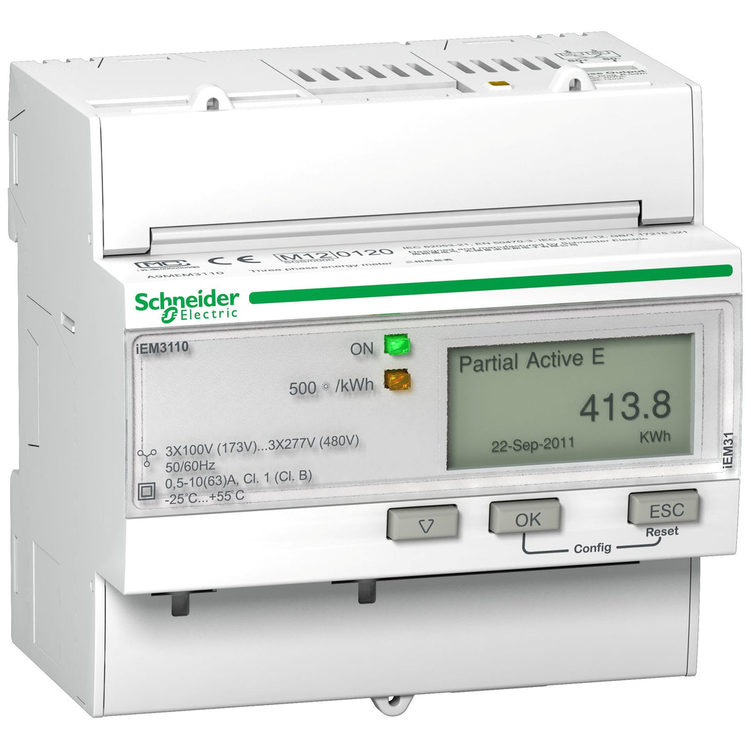 Schneider A9MEM3110 x Energiezähler, 3-phasig, 63A, mit Teilzähler, S0-Impuls, MID konform, A9MEM311