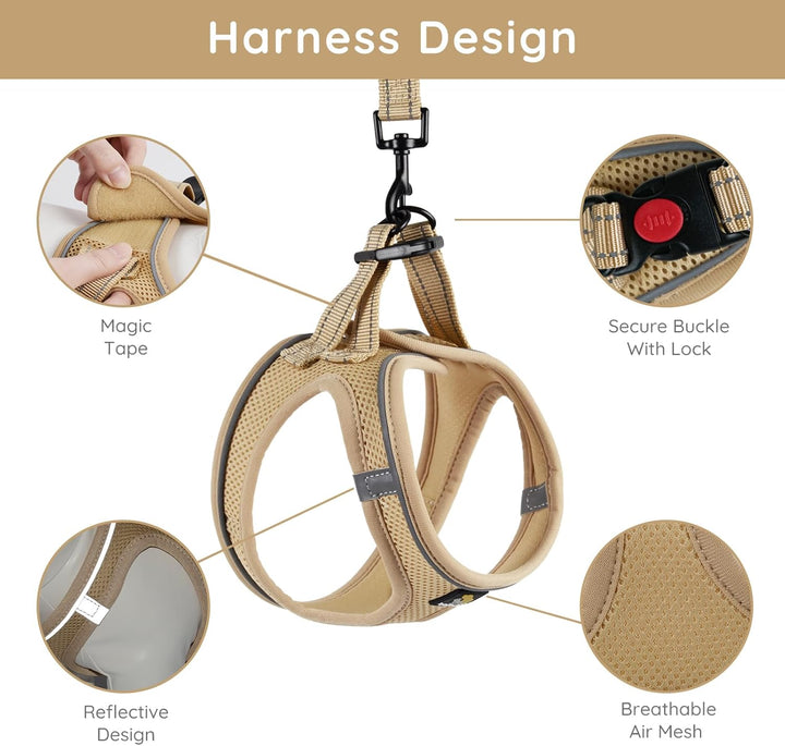 BELLA & PAL Hundegeschirr Kleine Hunde mit Leine, Step-in Geschirr aus Air Mesh, Anti Zug Reflektier