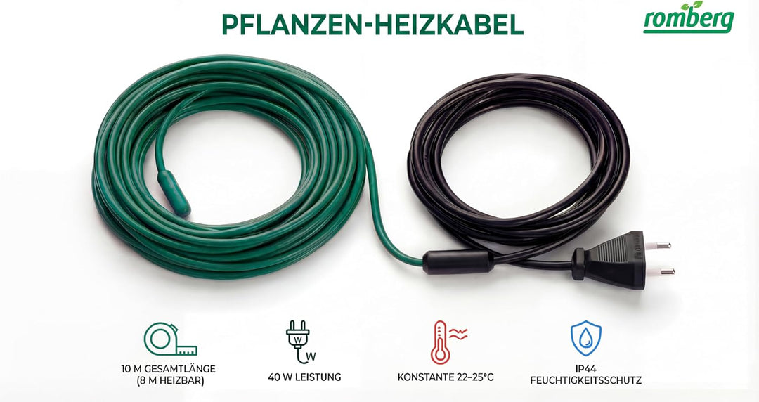 Romberg Pflanzenheizung Heizkabel L 10 m (8 m heizbar), 40 W, Winterschutz für Kübelpflanzen, Wurzel