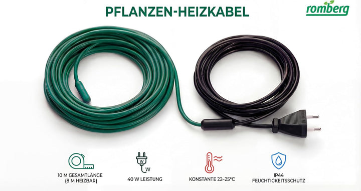 Romberg Pflanzenheizung Heizkabel L 10 m (8 m heizbar), 40 W, Winterschutz für Kübelpflanzen, Wurzel
