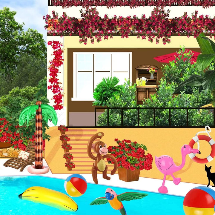 8 Stück aufblasbares Palmen Kokosnussbaum Set,Hawaii Strandspielzeug-Set inkl.Kokosnussbaum Banane F