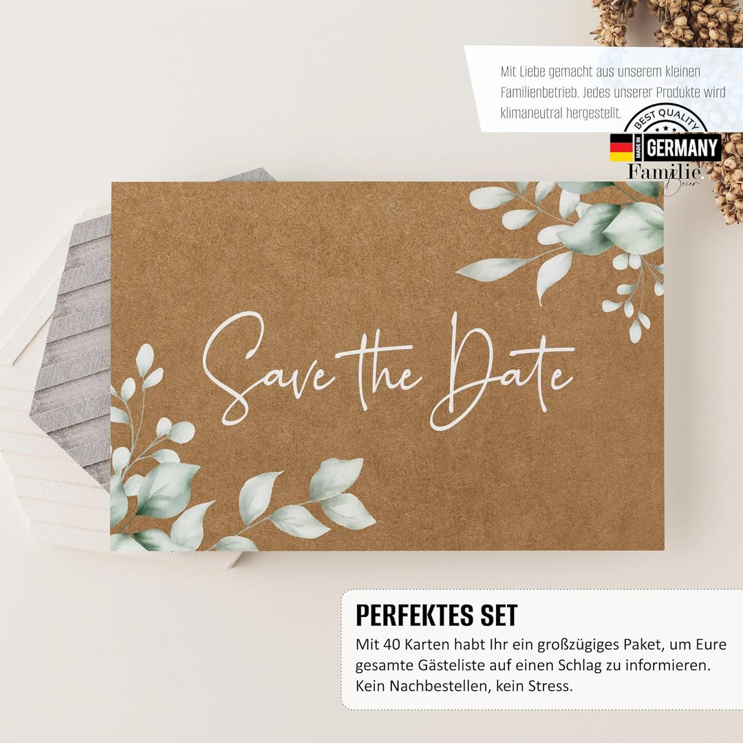 40 Save the Date Karten im Set I Elegante Postkarten für die Hochzeit I Hochwertige Hochzeitseinladu