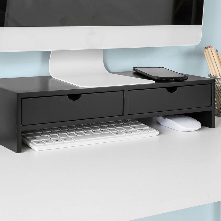SoBuy Schreibtisch Organizer, Monitorständer mit 2 Schubladen, Monitorerhöhung für Schreibtisch, Mon