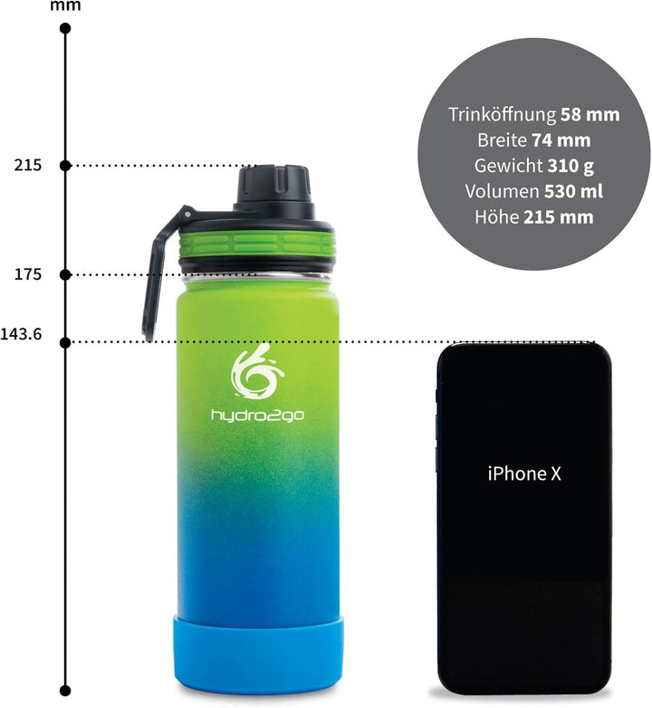 hydro2go Edelstahl Trinkflasche – BPA-freie Isolierflasche für Kinder, Schule, Sport & Outdoor – Häl
