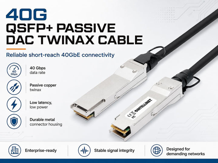 Intellinet QSFP+ 40G Passives DAC Twinax-Kabel QSFP+ auf QSFP+, 3 m, MSA-konform für maximale Kompat