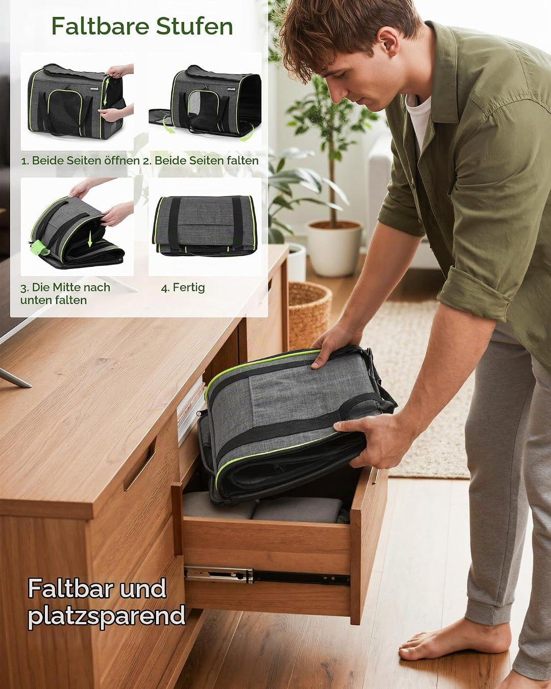 pecute Transportbox Katze,Katzen Transportboxen mit Haustiernest, Faltbare Katzentasche Transporttas