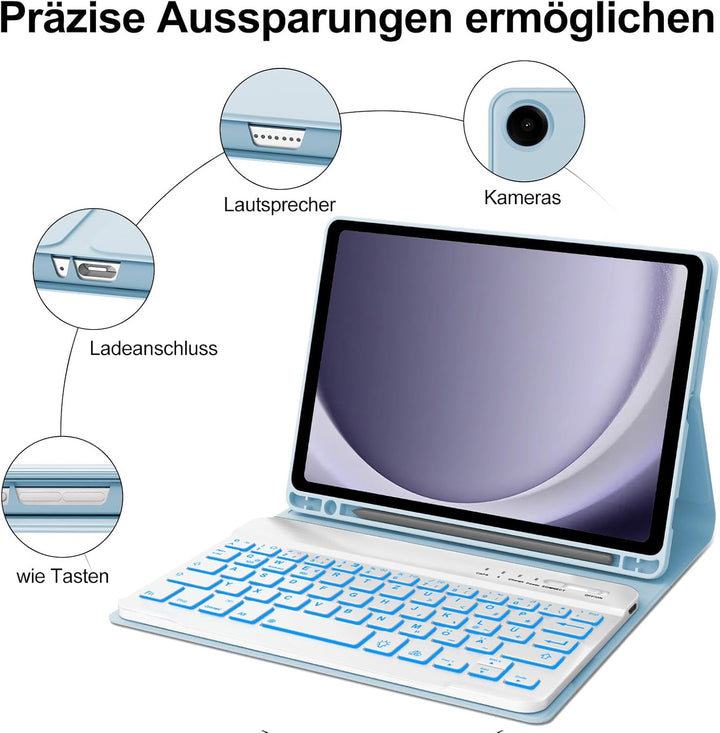 IVEOPPE Hülle mit Tastatur für Samsung Galaxy Tab A9 8.7", Tastatur für Samsung Tablet A9 2023, Magn