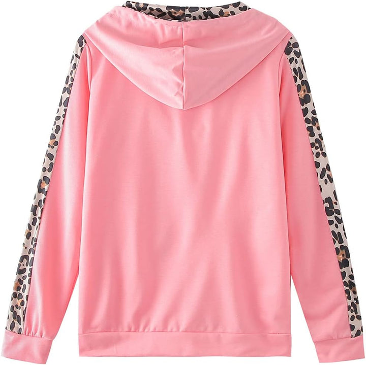 amropi Traingsanzug Damen Jogginganzug Leopard Kapuzenpullover Lange Ärmel Top + Hose Sportanzug 2 S