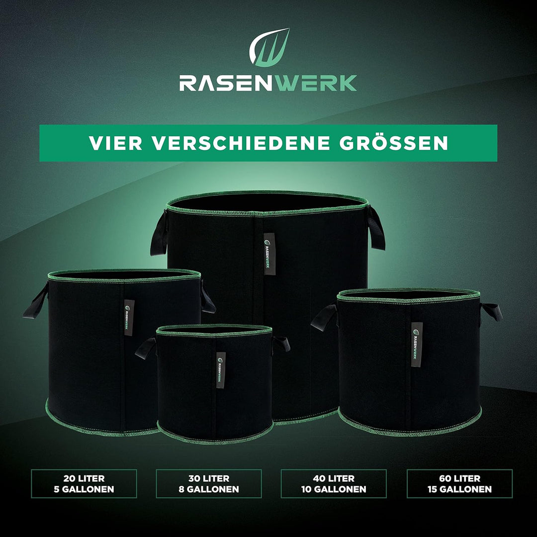 60 Liter Pflanztasche aus Vliesstoff - Pflanzsack für Garten, Gewächshaus &amp; Balkon - Pflanzbeutel fü