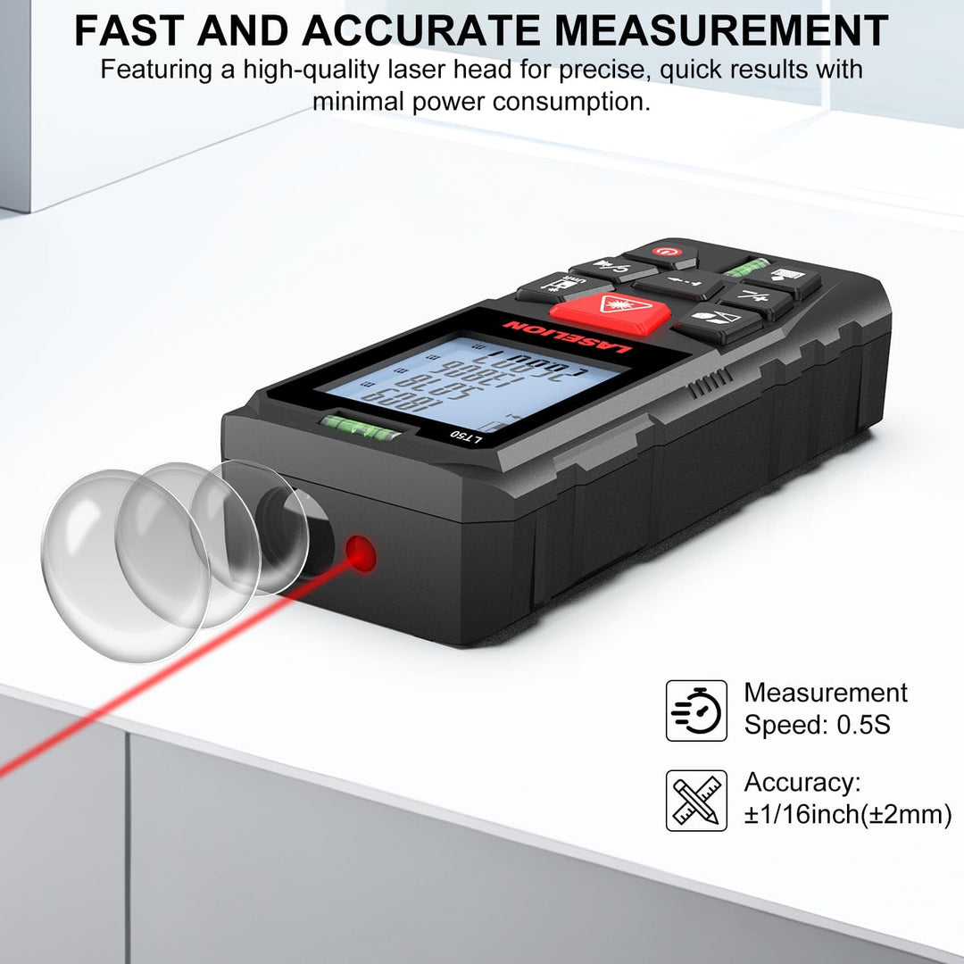 LASELION LT50 Laser Entfernungsmesser – 50m Reichweite, Hohe Genauigkeit, Mehrere Messmodi, Eingebau