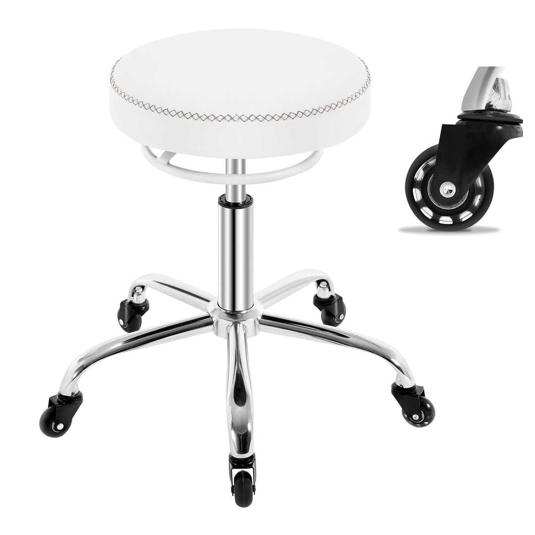 WOLTU Rollhocker höhenverstellbar, Bürohocker 360° drehbar, Weiss | Drehhocker mit Rollen, runder Ho