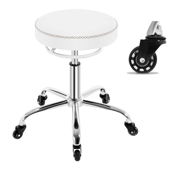 WOLTU Rollhocker höhenverstellbar, Bürohocker 360° drehbar, Weiss | Drehhocker mit Rollen, runder Ho