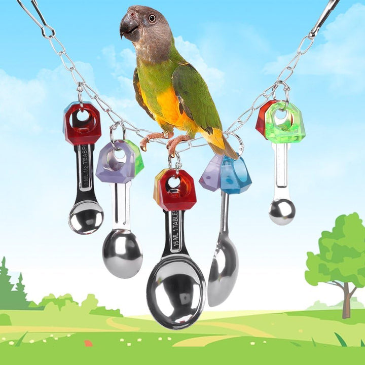Vögel Kauen Spielzeug mit Metall Löffel Bunte Hängende Käfig Zubehör für Papageien Sittich Cockatiel