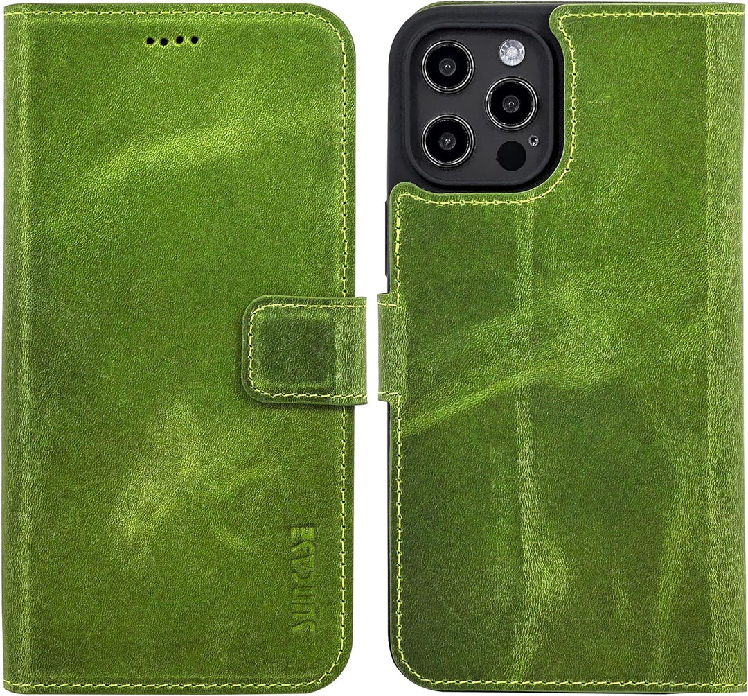 Suncase Book-Style Hülle kompatibel mit iPhone 12 Pro Max (6.7") Leder Tasche (Slim-Fit) Lederhülle