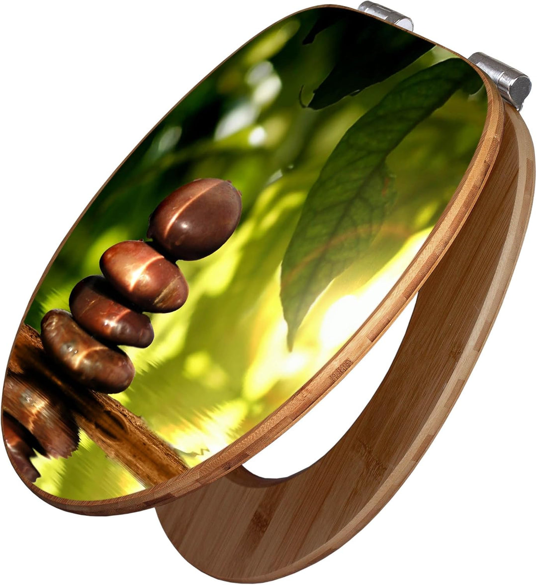 banjado® Design WC Sitz Bambus Absenkautomatik mit Motiv Feng Shui/Toilettendeckel mit Absenkautomat