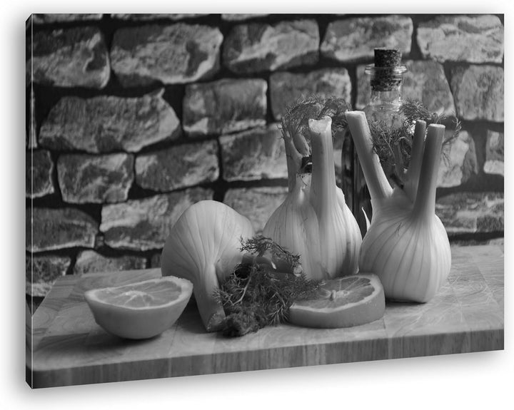 deyoli appetitlicher Fenchel mit Zitronen Effekt: Schwarz/Weiss Format: 80x60 als Leinwandbild, Moti