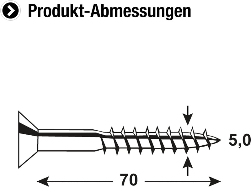 Connex Universalschrauben 5,0 x 70 mm - 1 kg Grosspack - Senkkopf - TX-Antrieb - Teilgewinde - Edels