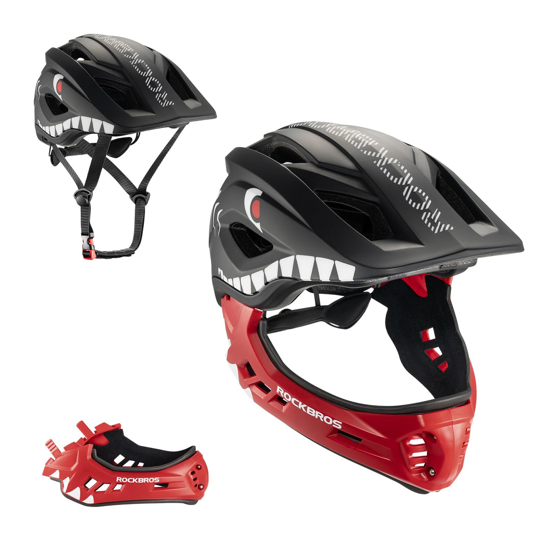 ROCKBROS Kinderhelm Integriert Fahrradhelm Kinder Jugend Fullface Helm mit Abnehmbarem Kinnschutz BM