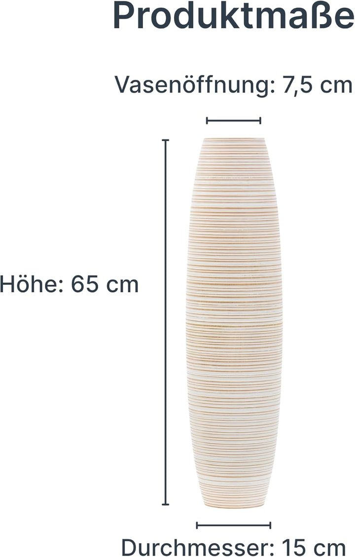 Leewadee Grosse Bodenvase für Dekozweige hohe Standvase Design Holzvase, Holz, 90 cm, White Wash 90