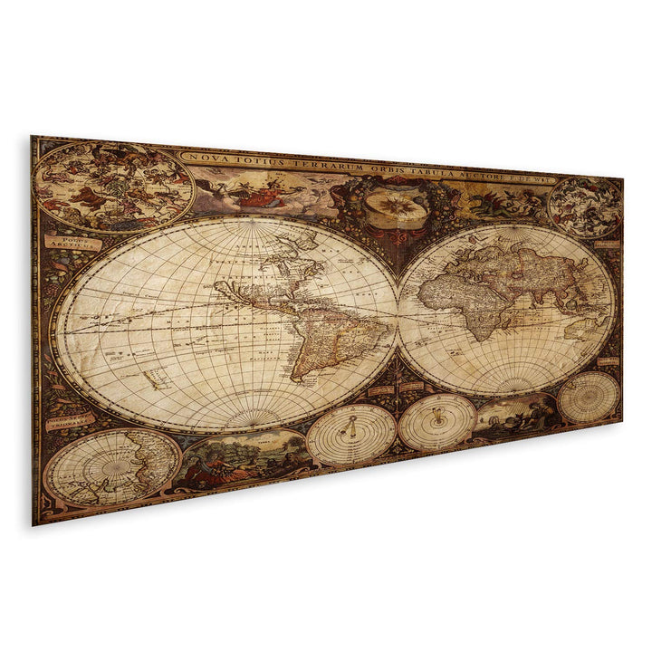 islandburner Bild auf Leinwand Alte Weltkarte Vintage Bilder Wandbilder Poster Leinwand 120x40cm - P