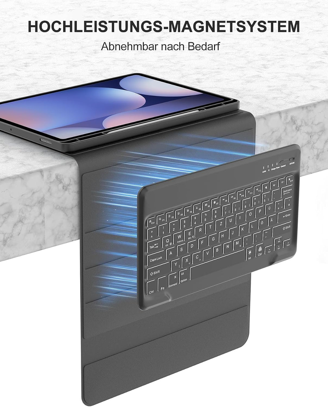 Für Tab S10 Plus 12.4" Tastaturhülle mit Beleuchtung QWERTZ | Für Galaxy Tab S10+ Hülle - Mit 7-Farb