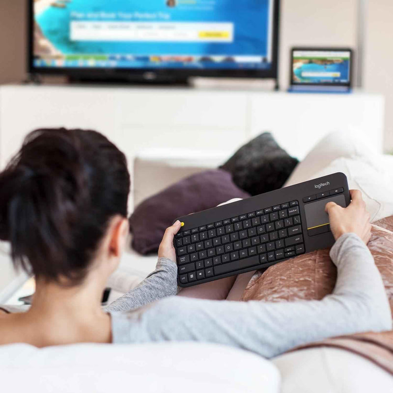 Logitech K400 Plus Kabellose TV-Tastatur mit Touchpad, 2.4 GHz Verbindung via Unifying USB-Empfänger